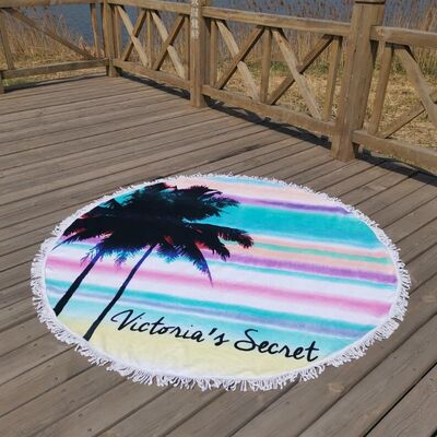kopen Luxe katoenen rond strandhanddoek Gepersonaliseerde strandhanddoeken met randjes online vervaardiging