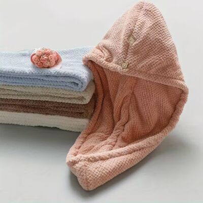 購入 パイナップルグリッド付きの厚手のサンゴフリースヘア乾燥キャップ、速乾性と耐久性のある構造 オンライン製造