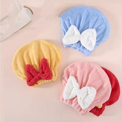 Beli Soft Coral Fleece Hair Drying Cap dengan Bow ️ cepat kering & Ultra Absorbent pembuatan online