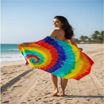 kupować Kolorowy ręcznik plażowy tie-dye wykonany z szybkoschnącej mikrofibry i gładkiej, wolnej od piasku faktury. Lekki, żywy i idealny do klubów plażowych, festiwali, wylegiwania się przy basenie i podróży. produkcja online