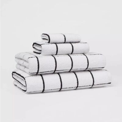 kupować Nowoczesny ręcznik kąpielowy z czarno-białą siatką w bawełnie Terry Premium dla ultra-absorbującego minimalistycznego designu produkcja online