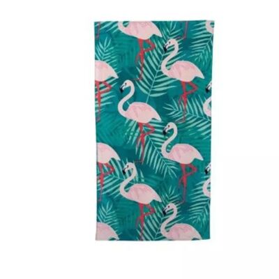 comprare Asciugamano da spiaggia in velour a doppio lato con impronte di flamingo e palme vivaci e dimensioni personalizzabili fabbricazione online