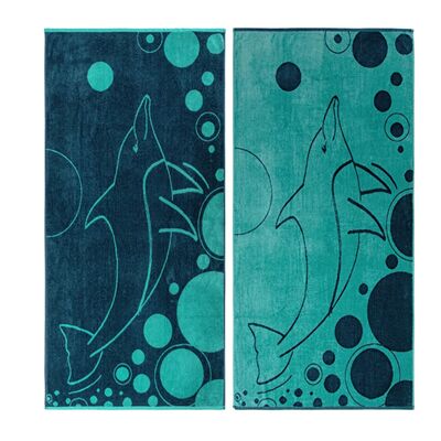 購入 壮大なイルカのシーンが描かれた、2人用の特大ビーチタオル。海辺での共有のひとときを オンライン製造
