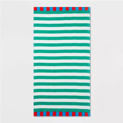 comprar Toalla de playa con rayas náuticas verdes/blancas, con velour ultraligero y secado rápido, ideal para piscina y resort Fabricación en línea