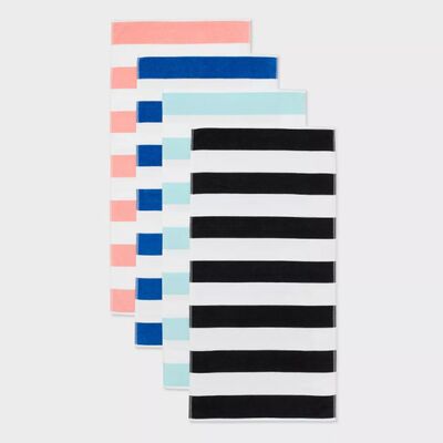 comprar Horizon Lines 4PK Premium Beach Towel Set. Uma coleção de toalhas de praia com tecnologia resistente à areia - Essenciais completos para férias em família e grupo em paleta náutica coordenada Fabricação em linha