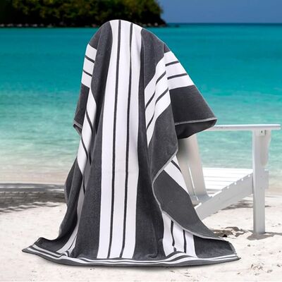 Striped Nautical Design Beach Towel - 100% Cotton Velour Blanket for Pool and Seaside