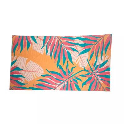Ultra-Lightweight Quick-Dry Double-Sided Velour Beach Towel with Tropical Leaves Print